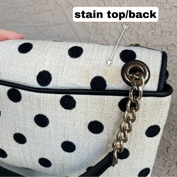 KATE SPADE Black & White Polka Dot Textured Natalia Chain Strap Flap Satchel Bag - Picture 9 of 17